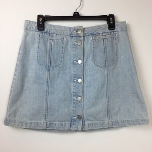 Topshop Moto Button Down Denim Skirt Light Wash 8